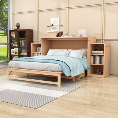 Lit escamotable convertible avec de grands tiroirs et tablettes de rangement