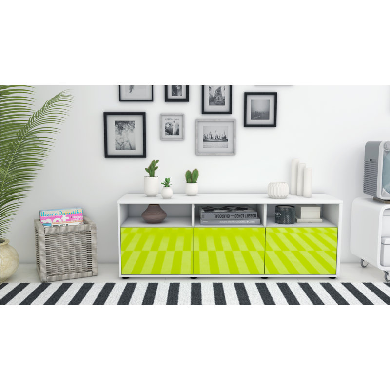 Wylie Unfinished TV Stand, High-gloss Green / Matte White