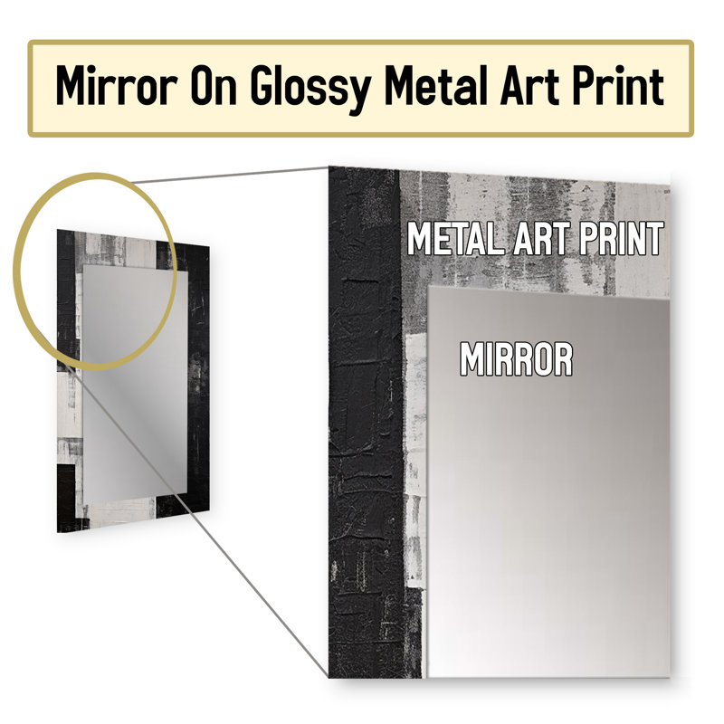 Abstract Ebony Echoes I - Abstract Shapes Wall Mirror, Modern Decorative Mirror, Printed Metal Art, 32" x 24"