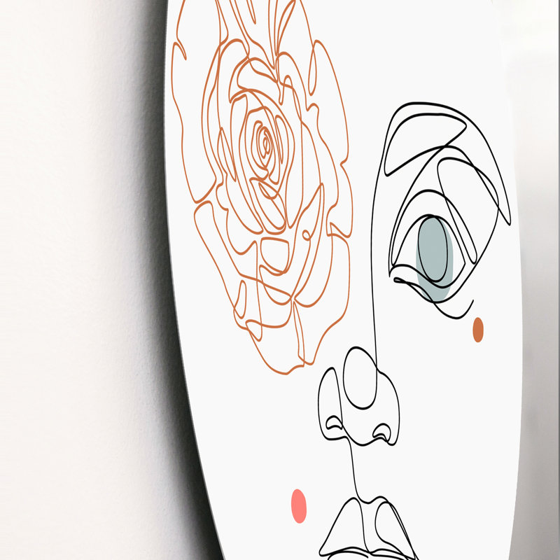 Visage de femme, dessin au trait en métal Glam, H 36 po x l 36 po x P 1 po