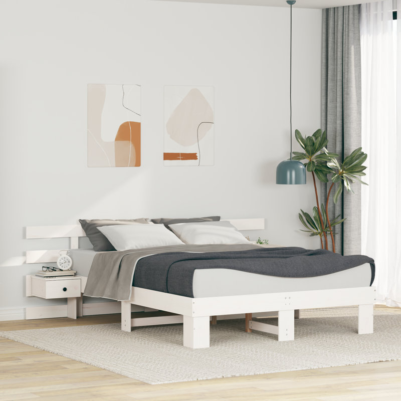 Solid Wood Bed Frame, European Double (140 x 200 cm), White