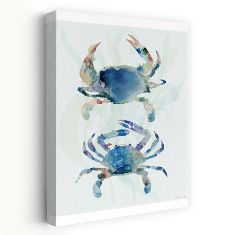 Duo crabe bleu abstrait art côtier tropical, H 48 po x l 32 po