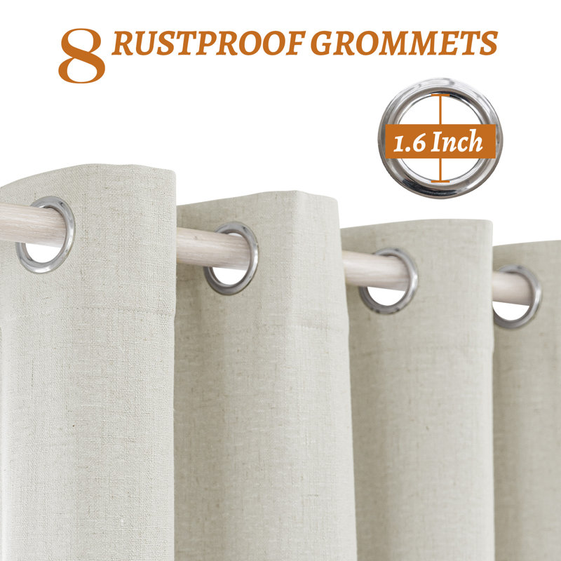 Getrude Linen Blended Max Blackout Grommet Curtain Pair, Linen, 52" W x 96" L