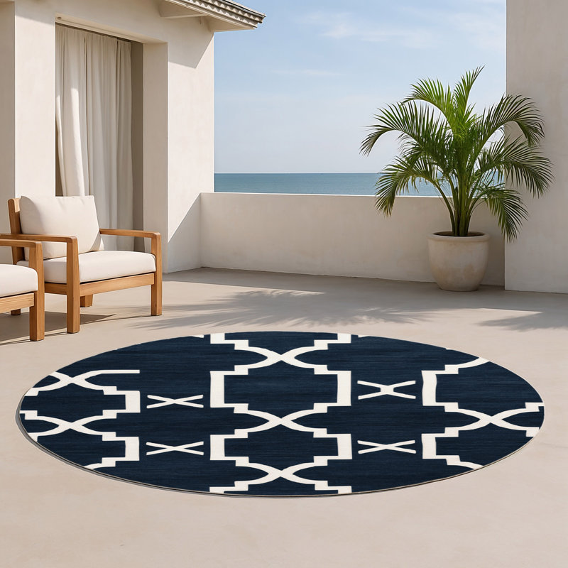 Tapis gris intérieur et extérieur Trellis, Rond 5 pi