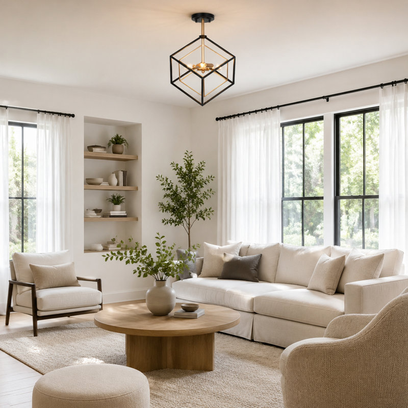 3-Light 15" W Dimmable Caged Modern Geometric Semi Flush Mount Lighting