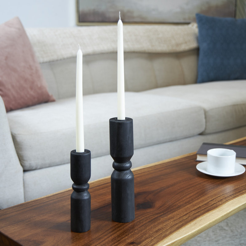 2 Piece Wood Tabletop Pillar Set, Black