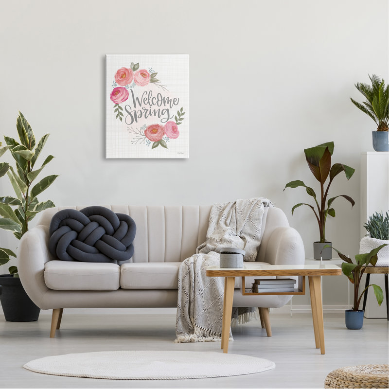 Motif écossais de roses «Welcome Spring Greeting Blossoming» par Lisa Larson - Peinture, Toile tendue