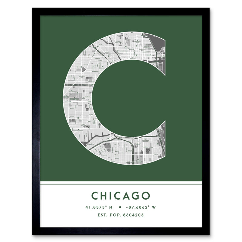 Chicago City Map Chicago Illinois United States City Map - Single Picture Frame Typography