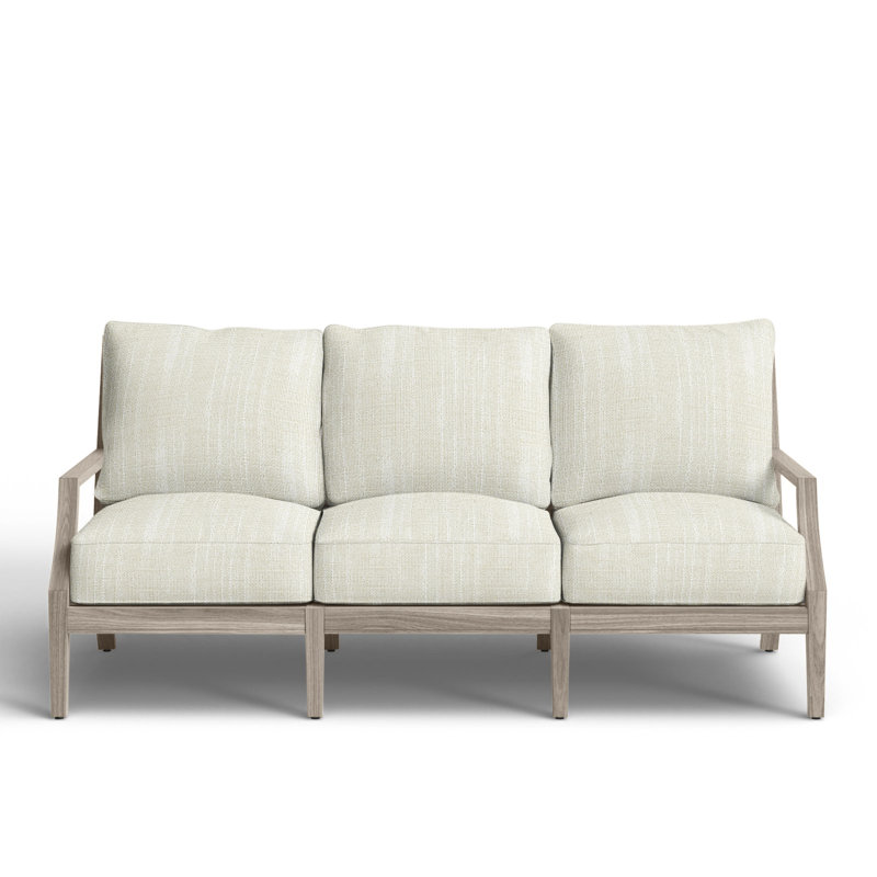 Haley Teak Patio Sofa with Cushions, Rollo Cream InsideOut® Linen, Oyster Teak, No welt + Standard fill