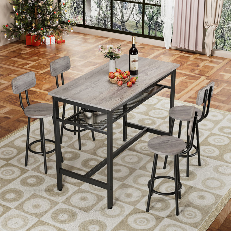 Bar Table And Chairs Set, Antique Gray/Black, 3 Pieces: Table, 2 Chairs