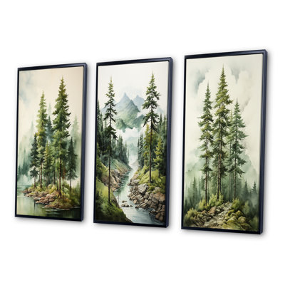 Green Pine Tree Eternal Guardians III - Tree Pine Wall Art Set of 3