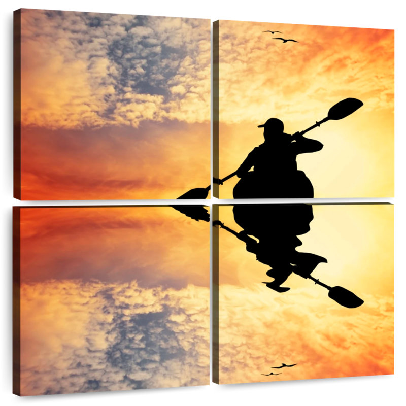 Silhouette de sirec kayaker au coucher du soleil, H 18 po x l 18 po