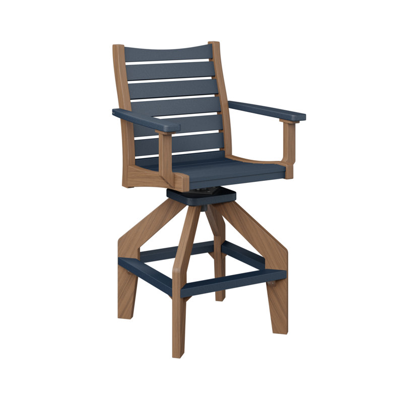 Bristol Outdoor Bar Stool, Navy Blue, Antique Mahogany
