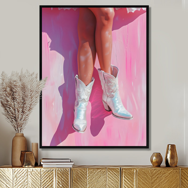 Cow-Girl assise sur un mur à Nashville, Toile avec cadre flottant noir, H 40 po x l 30 po x P 1,5 po