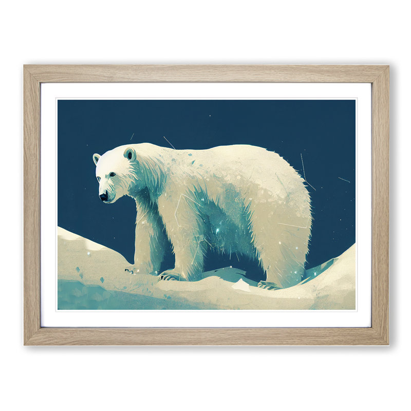 Polar Bear - Single Picture Frame Print, 46cm H x 64cm W x 2cm D, Oak