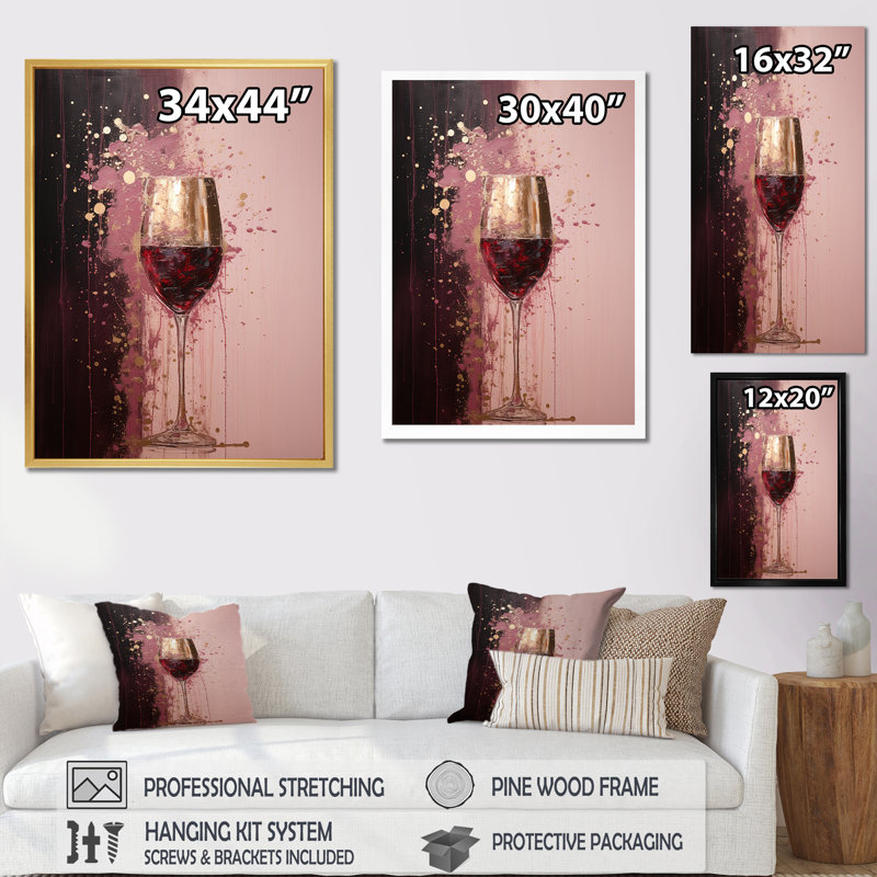 " Magic Millesime Red Wine Glass ", 32" H x 24" W x 1" D, Black Single Picture Framed