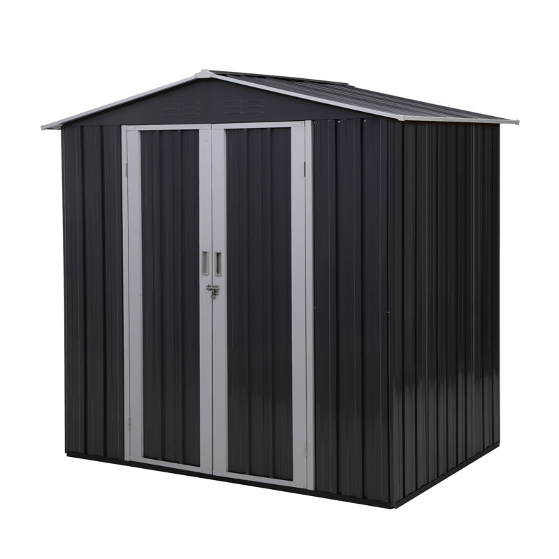 6' x 4' Black Steel Outdoor Storage Shed with Double Doors