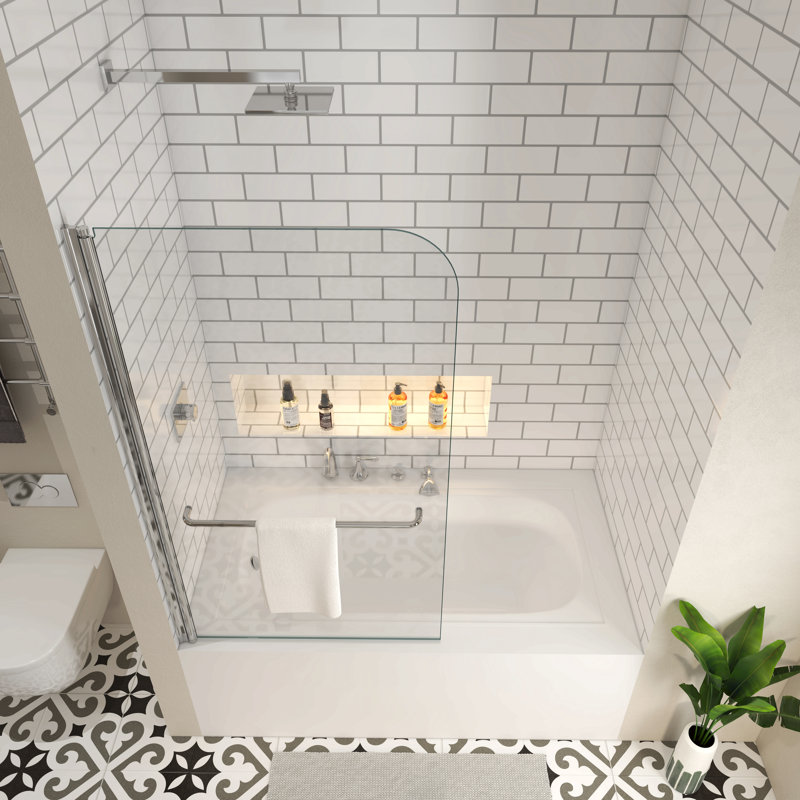 Bath Tub Pivot Shower Screen, With 1/4" Tempered Glass And Towel Bar, Matte Black