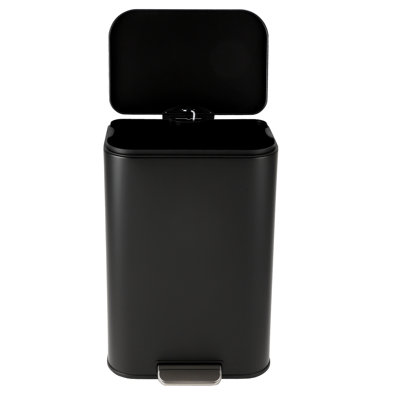 50 Liter Rectangular Kitchen Step Trash Can, Fingerprint-Proof Stainless Steel Garbage Bin with Soft-Close Lid, Black, 16.9 x 13.4 x 24 Inch