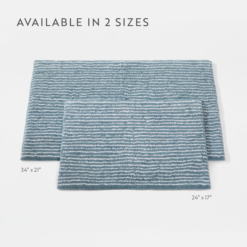 100% Cotton Pinstripe Bath Mats, Light Blue, 24 in x 17 in