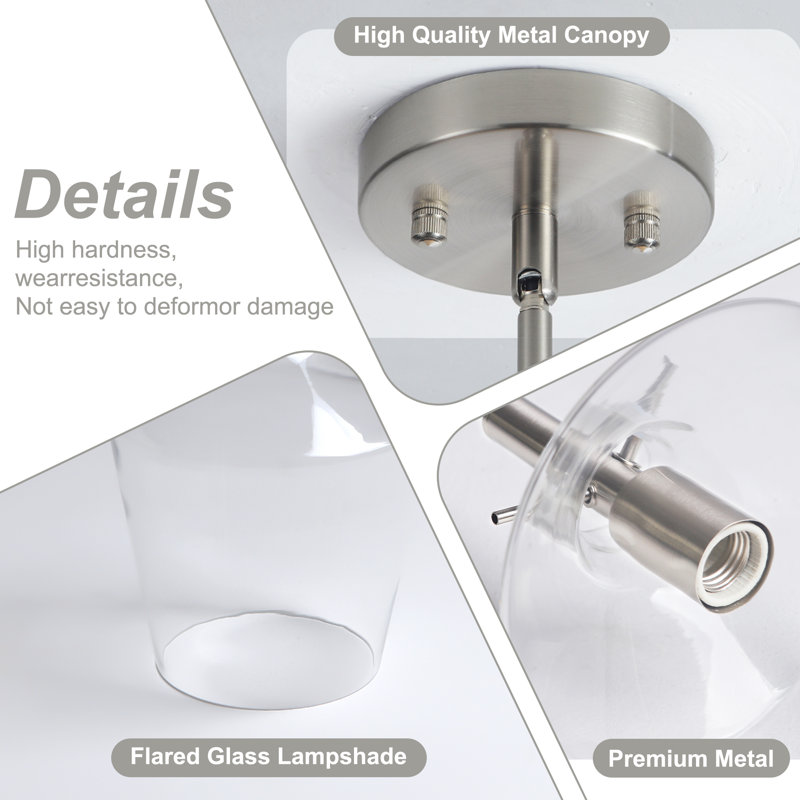 Suspension Alejo 7,87'' à 1 lumière en verre clair pour îlot de cuisine, Nickel