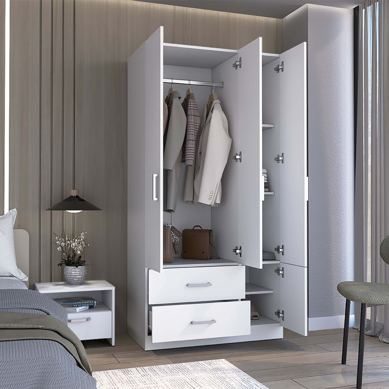 Armoire-penderie 71 po avec 2 tiroirs, Blanc