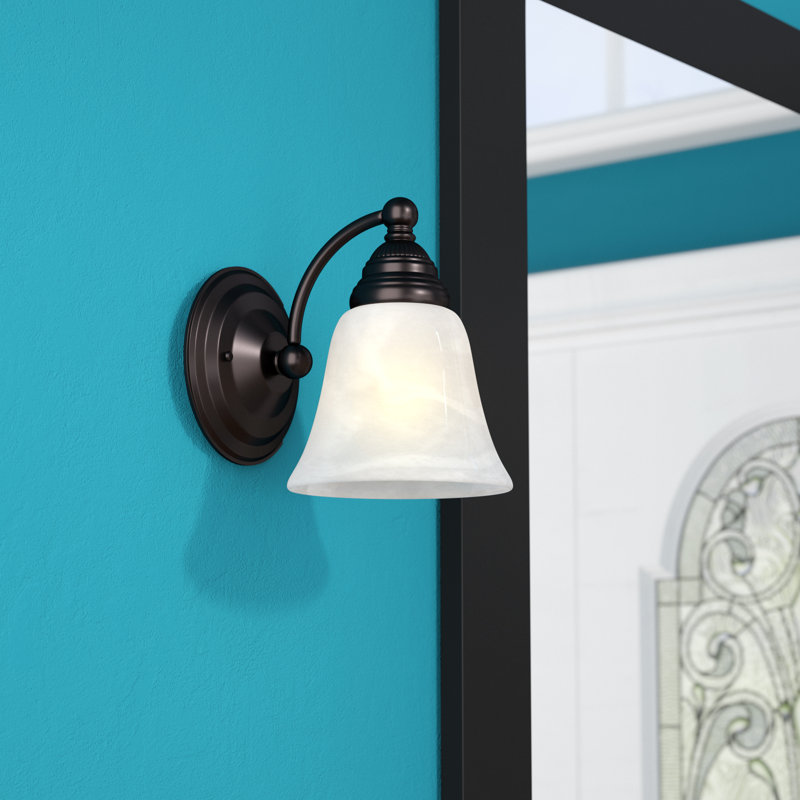 Moyer 1-Light 5.25 inch Wide Oil Burnished Bronze Traditional Bathroom Vanity Lighting Fixture, White Alabaster Glass Shade, Dimmable, LED Compatible, Wall Mounted Steel Sconce