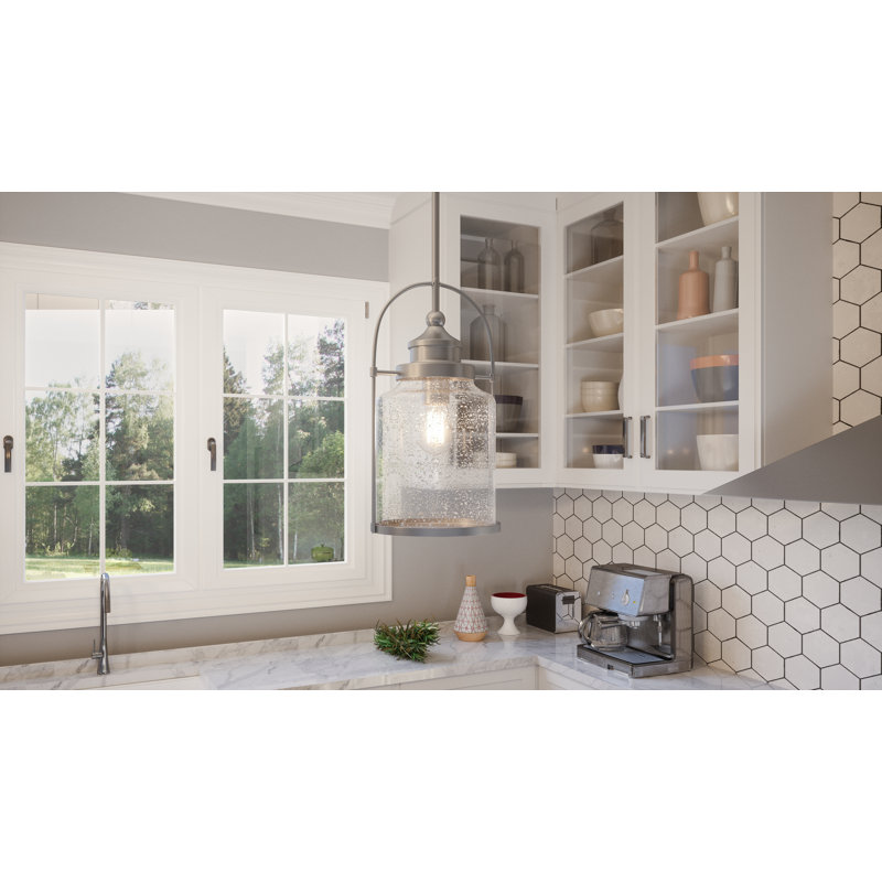 1 - Light Single Pendant, Brushed Nickel, 18" H x 9.75" W x 9" D