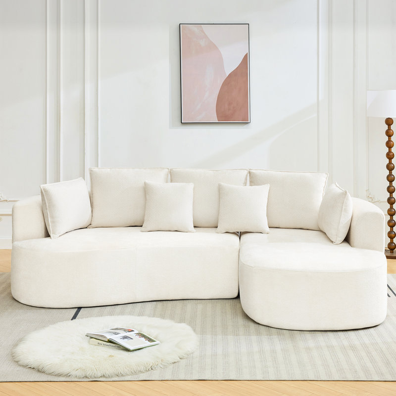 Canapé modulaire courbé en chenille de 106 po avec coussins surdimensionnés profonds et coussins décoratifs, 4 places, aucun assemblage requis pour le salon, beige à droite