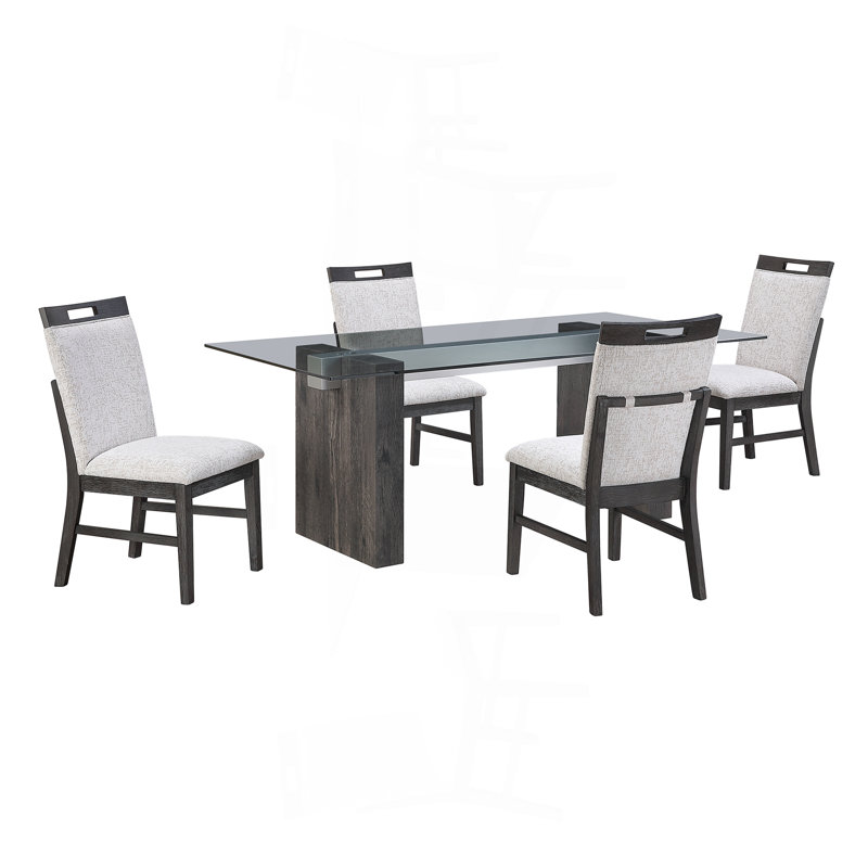 Table de salle à manger grise avec verre trempé