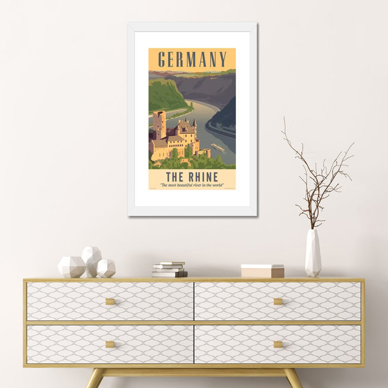 " Germany Travel Poster " by Jim Zahniser, White, White Framed Paper, 24" H x 16" W x 1" D