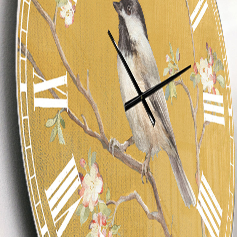 Horloge murale ferme Gold Bird on Blossoms IV, Petit