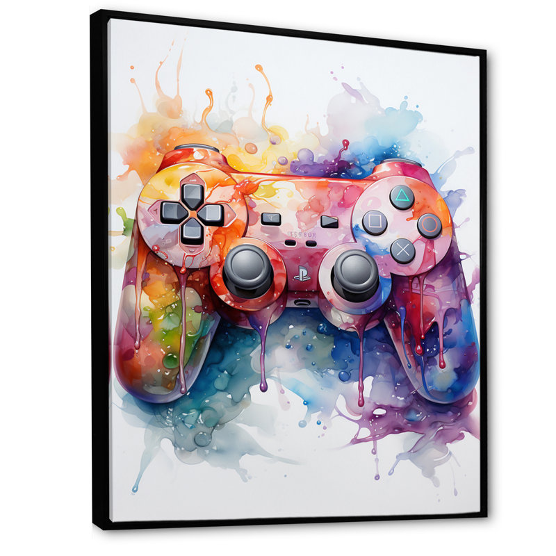 «Colorful Video Game Game Bliss - Art vidéo encadré de jeux vidéo», H 40 po x l 30 po, Cadre flottant noir