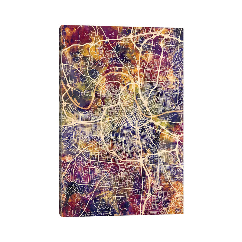 Nashville Tennessee City Map II by Michael Tompsett - 1 Piece Wrapped Canvas Wall Art, 20.32 cm H x 30.48 cm W