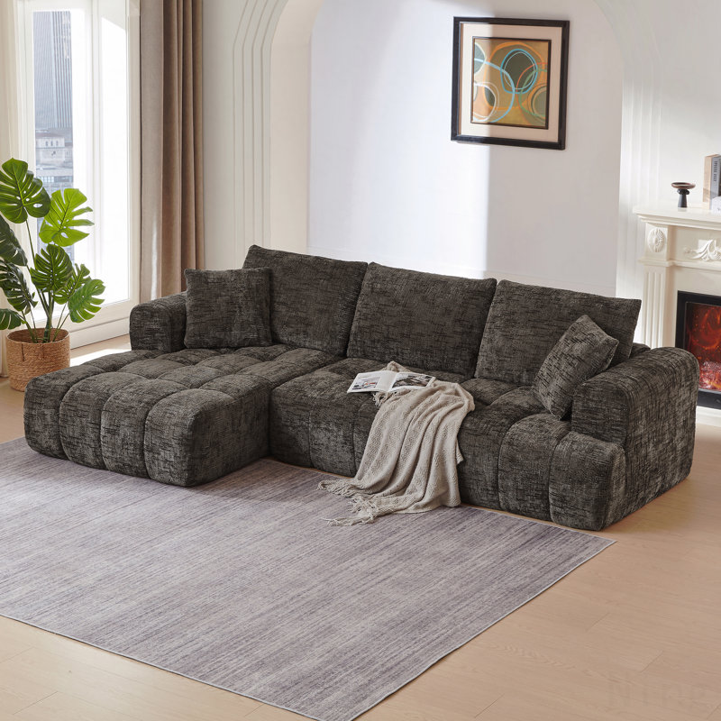 Modular Tufted Chenille Sectional Sofa, Pocket Spring Sponge Compressed L-Shaped Couch No Assembly Needed, Left Hand Facing