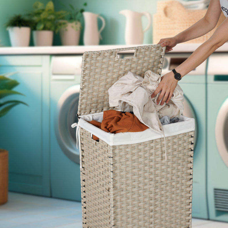 Panier à linge moderne en osier avec poignées, Gris