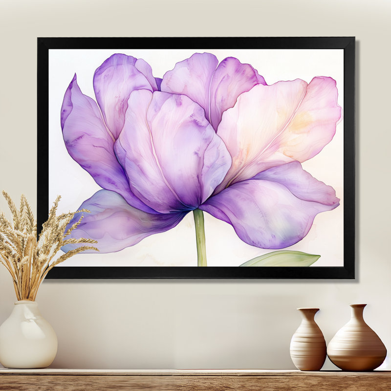 Fleur d'été de tulipe mauve III - impression murale de tulipes, Reproduction encadrée d'une seule photo sans pass, Noir