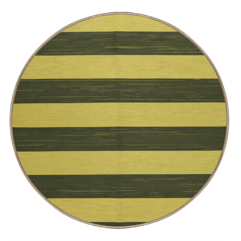 Tapis brun à rayures horizontales lavable à la machine, Rond 4 pi