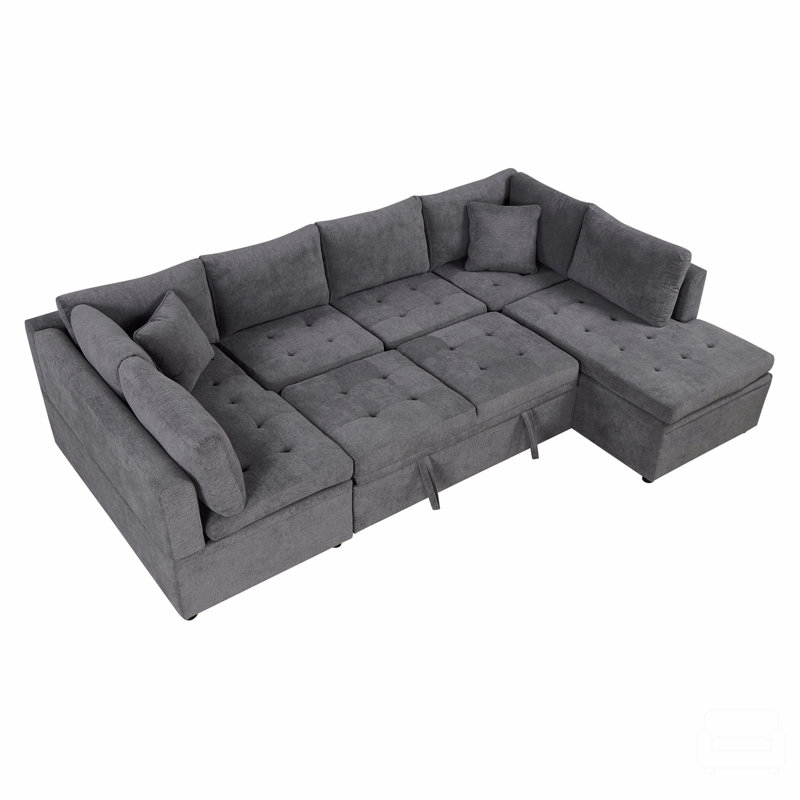 Canapé-lit modulaire surdimensionné en U de 117,3 po avec deux coussins décoratifs