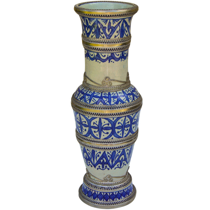 Vase de table intérieur / extérieur bleu / blanc / argent 14 po