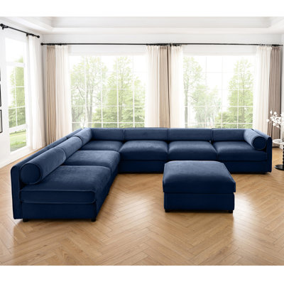 Canapé modulaire en chenille bleu 6, avec espace de rangement, salon moderne, rangement ergonomique, chenille, moderne, confortable
