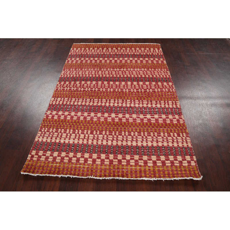 Tapis unique en laine noué à la main brun / beige nouvel âge 4 pi x 6 pi