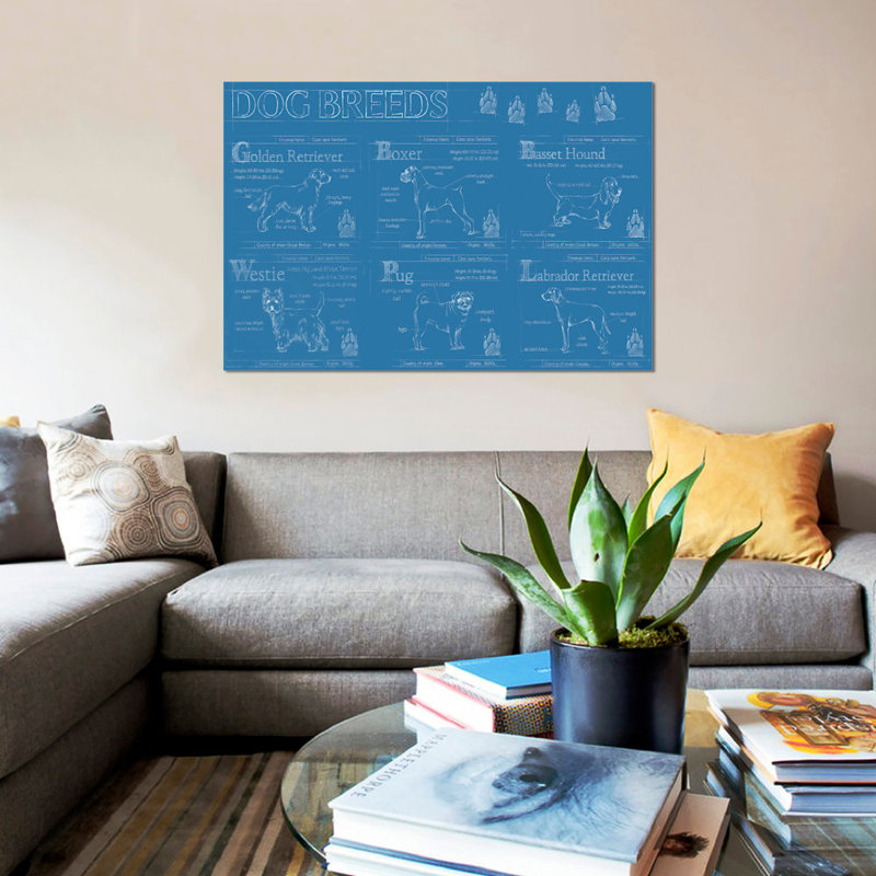 «Dog Breeds Infograph», reproduction d'impression sur toile tendue, H 12 po x l 18 po x P 1,5 po, Toile tendue, Pas de tapis