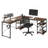 L-Shape Industrial Desk With Storage Shelves, Walnut