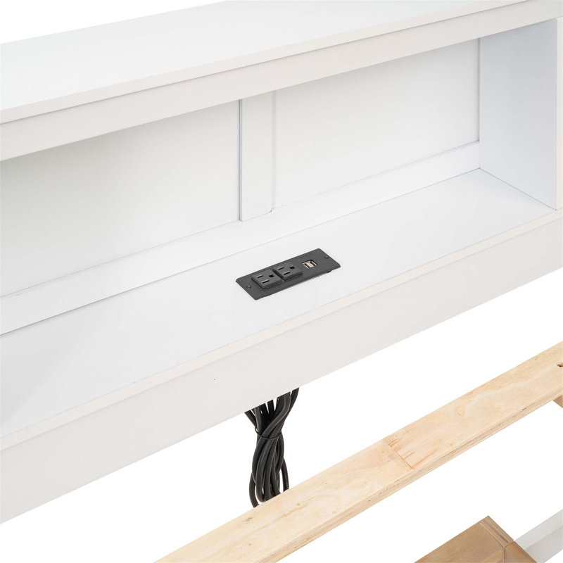 Lit plateforme avec tête de rangement, ports USB, lit gigogne et trois tiroirs, parfait pour les chambres modernes et pour économiser de l'espace
