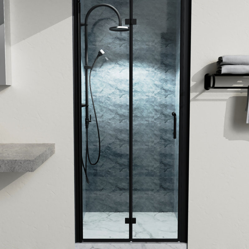 Semi- Bi Shower Doors In Matte Black With Clear Glass, 33.37 To 35-3/8 In. W X 71.15 H, Aluminium For Bathroom Beauty Doors, 34 72 Glass Panels, Style