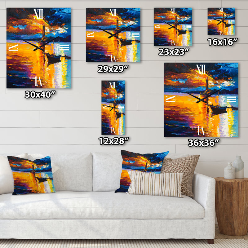 Horloge murale petit bateau au phare au coucher du soleil, Grand