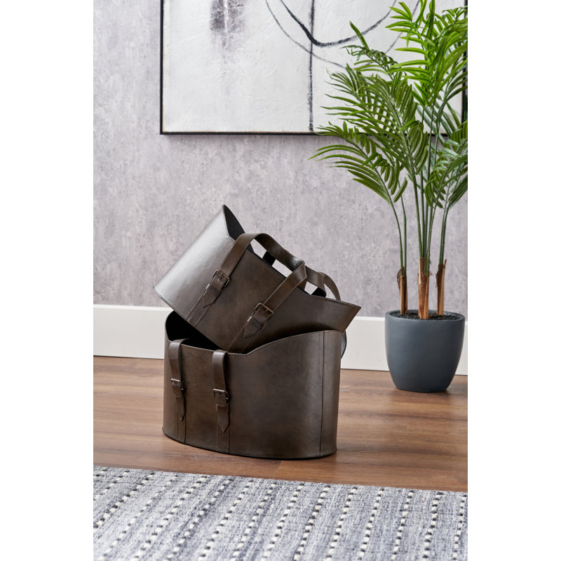 2 Piece Basket Storage Set, Dark Brown