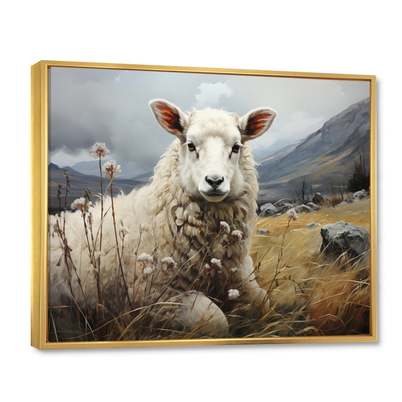 Sheep Serenade Of Silence II sur toile, H 30 po x l 40 po x P 1,5 po, Cadre flottant doré