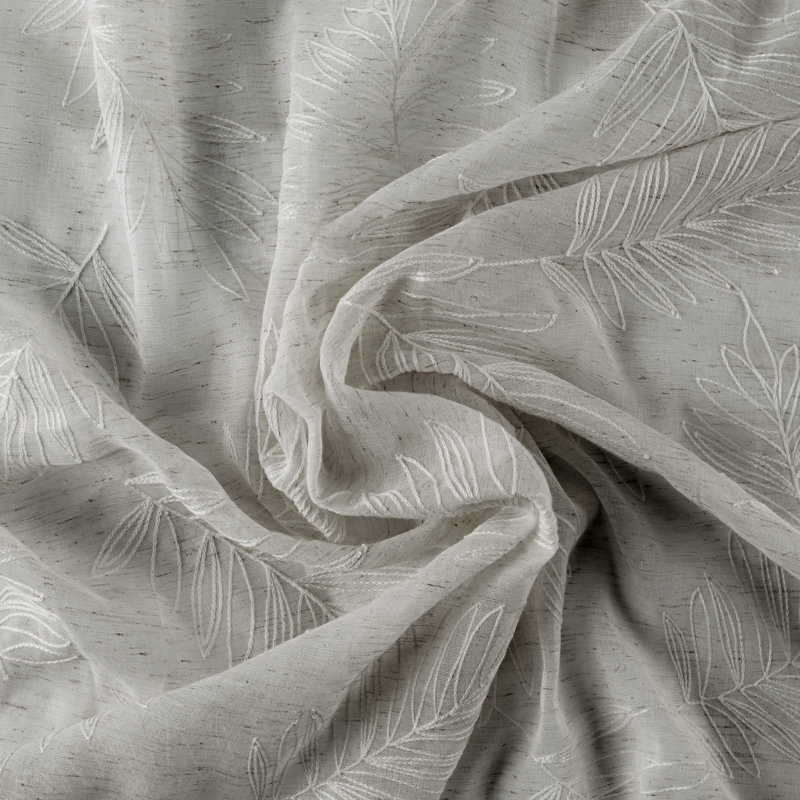 Roodhouse Premium Leaf Embroidered Semi-Sheer Rod Pocket Single Curtain Panel, Gray, 52" W x 108" L